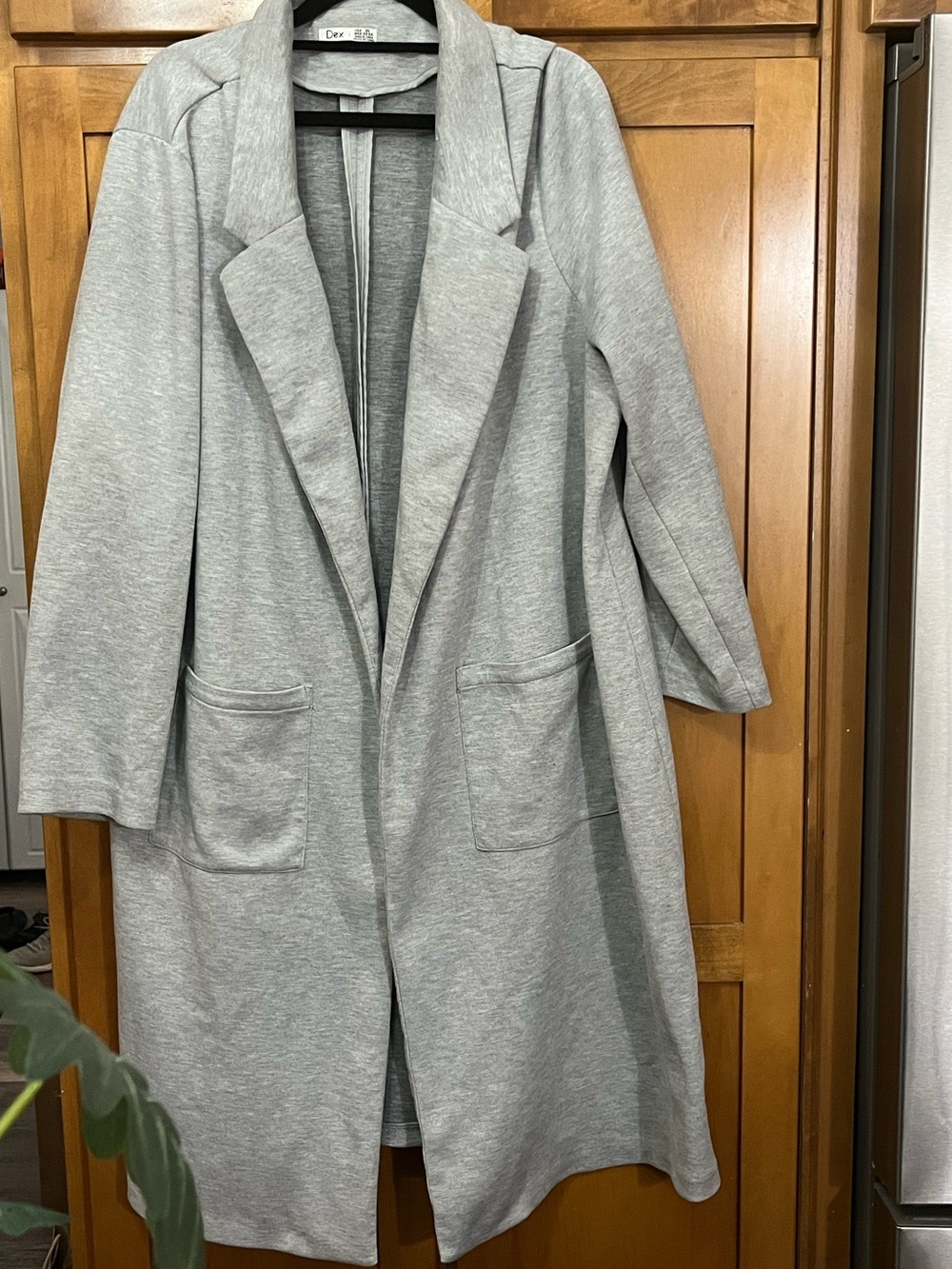DEX Plus 3X Gray Knit Duster Cardigan Jacket Notch Lapel Pockets - Picture 2 of 10